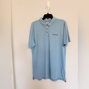 Columbia Omni-Shade Polo Mens L Blue Moisture Wicking Stretch Golf Outdoors